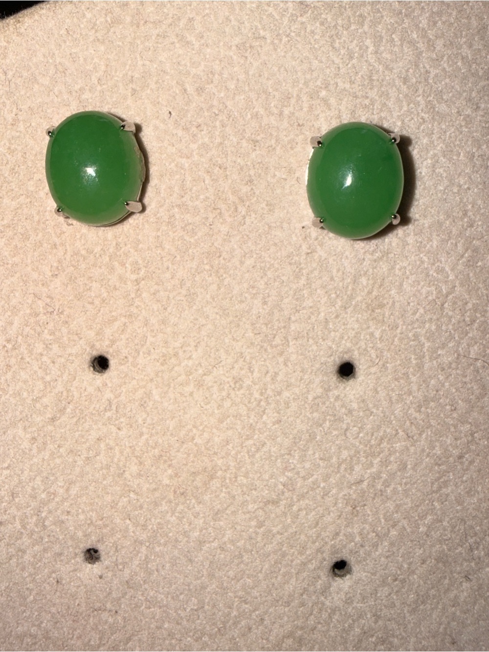 Natural Jade Apple Green Cabochon 925 Earrings -Estate Women's Jewelry